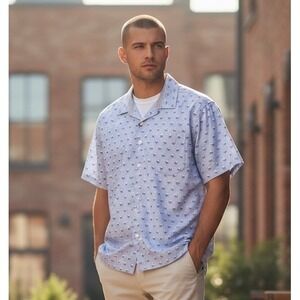 Ted Baker London Shirt Men's Size 4 Short Sleeve Button Up Blue‎ Flamingo Print